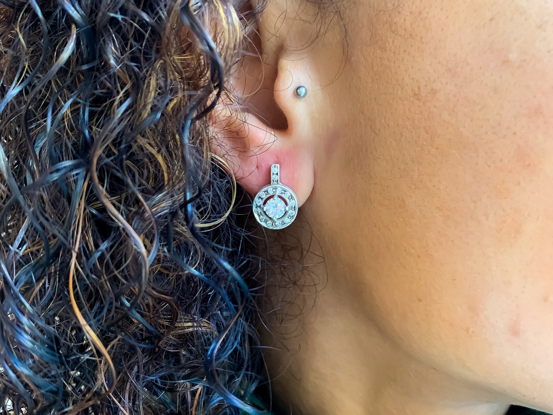 Diamond Earrings, Created Diamond, Dainty Earrings, Round Cluster Earrings, Sparkly Earrings, CZ Studs, Silver Earrings, 925 Sterling Silver