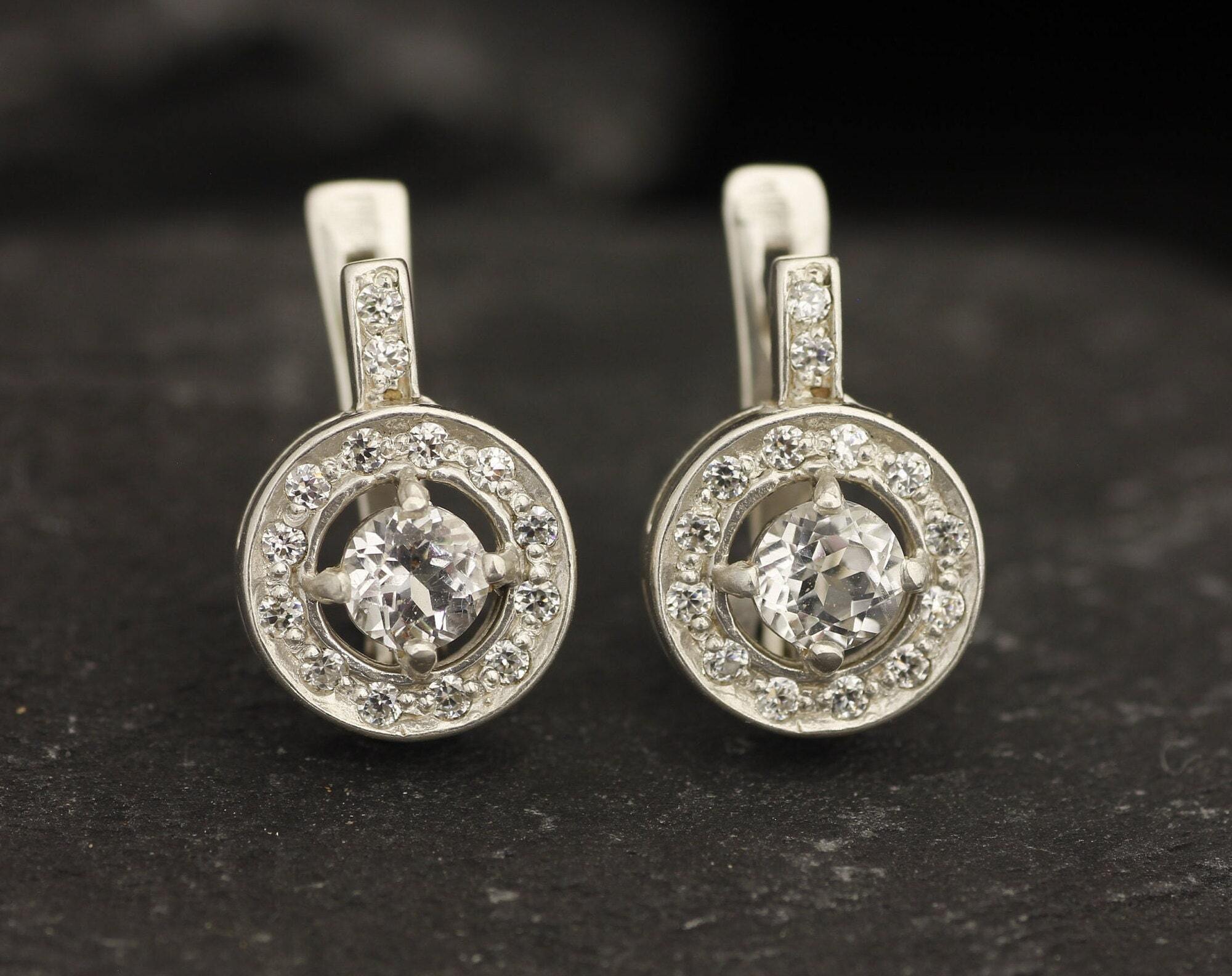 Diamond Earrings, Created Diamond, Dainty Earrings, Round Cluster Earrings, Sparkly Earrings, CZ Studs, Silver Earrings, 925 Sterling Silver