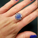 Genuine Tanzanite Ring - Blue Flower Ring - Purple Floral Ring