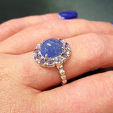 Genuine Tanzanite Ring - Blue Flower Ring - Purple Floral Ring