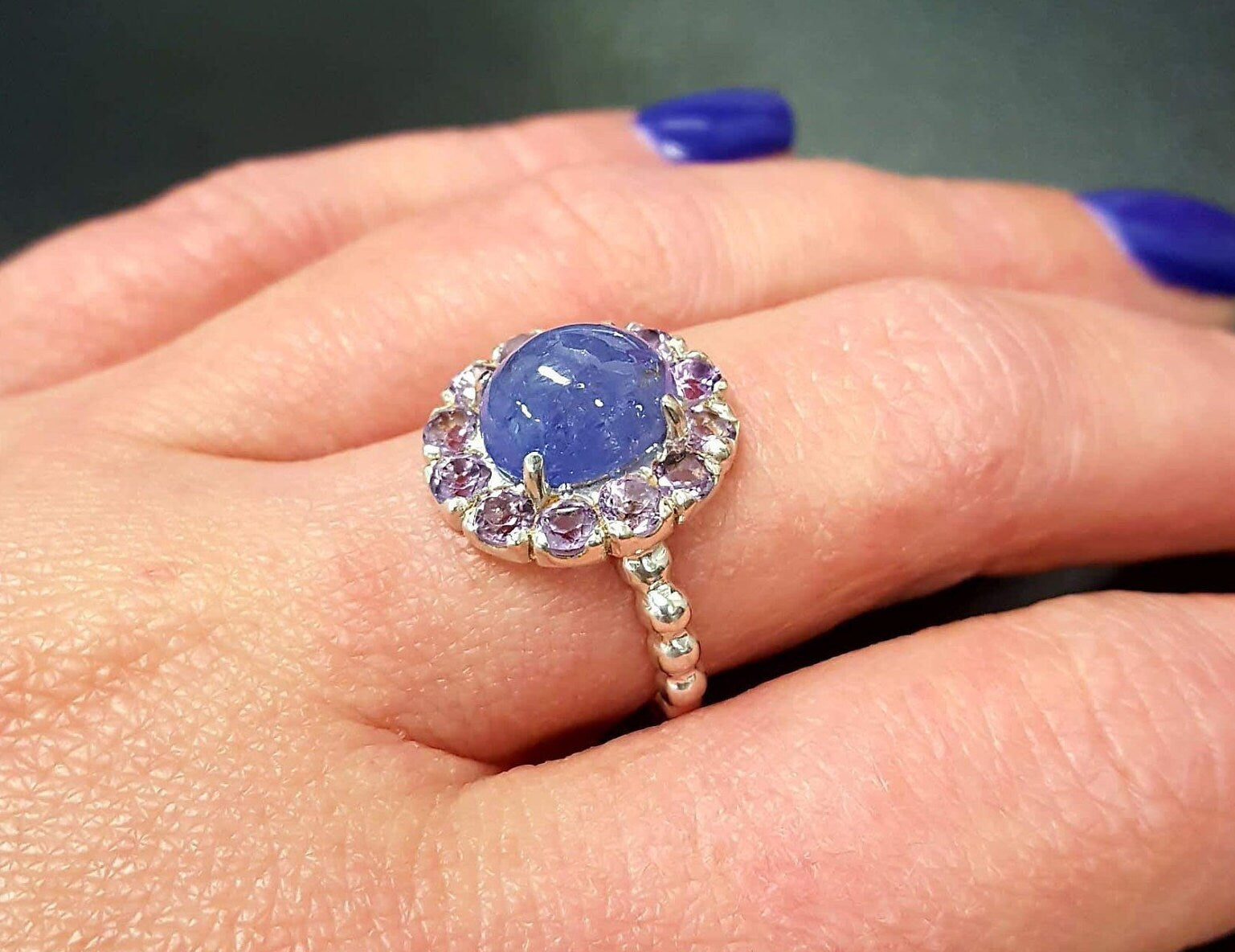 Tanzanite Ring, Natural Tanzanite, Amethyst Ring, December Ring, Victorian Ring, Unique Stone Ring, February Birthstone, Solid Silver Ring