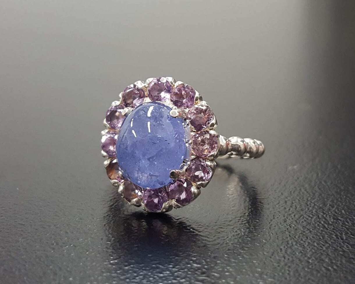 Tanzanite Ring, Natural Tanzanite, Amethyst Ring, December Ring, Victorian Ring, Unique Stone Ring, February Birthstone, Solid Silver Ring