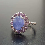 Genuine Tanzanite Ring - Blue Flower Ring - Purple Floral Ring