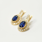 Elegant 18k Gold Vermeil Sapphire Earrings with Oval Blue Sapphire, ideal for everyday elegance and September birthday gifts.