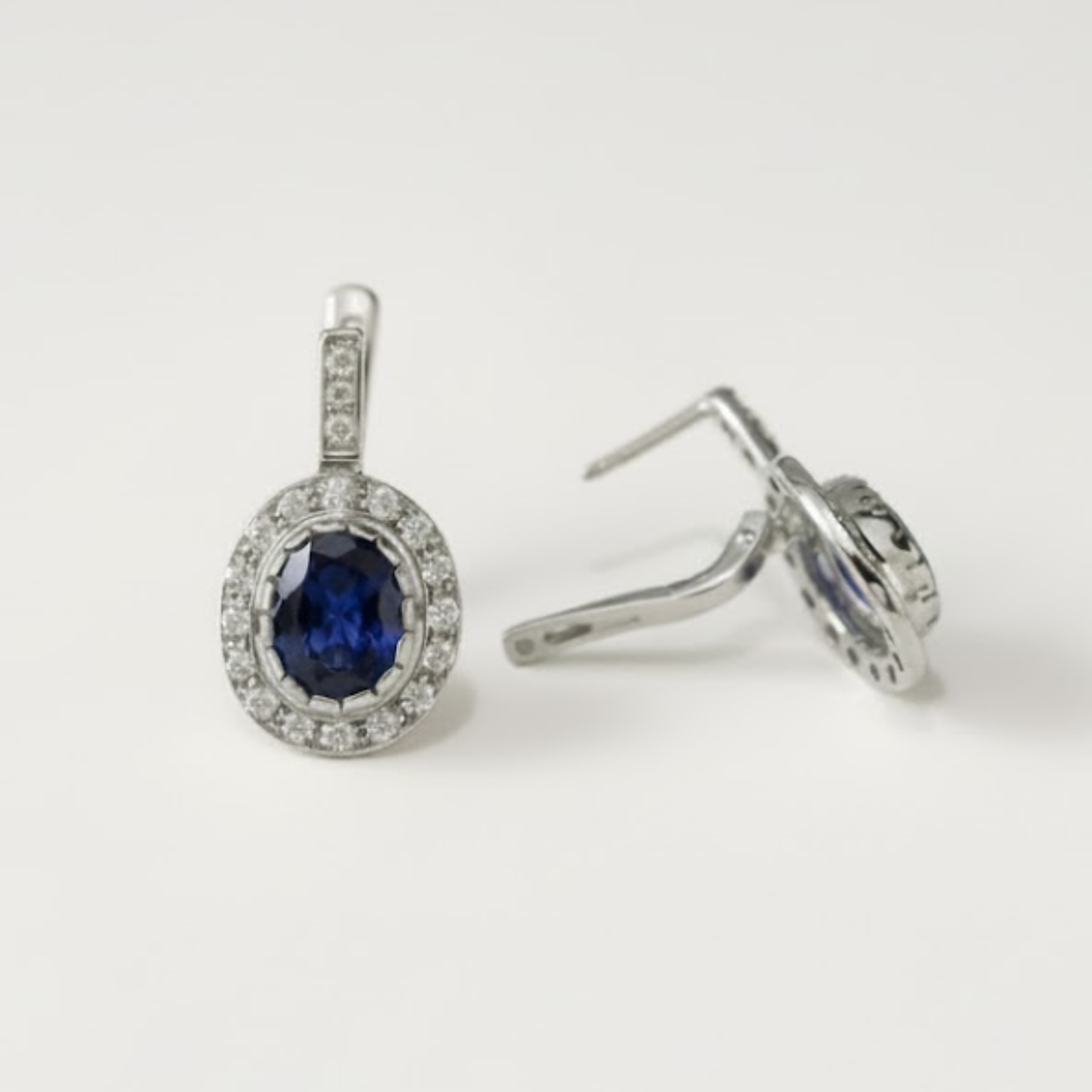 Chic Created Blue Sapphire Earrings in White Gold Vermeil, embodying elegance and ideal for daily wear and special events.