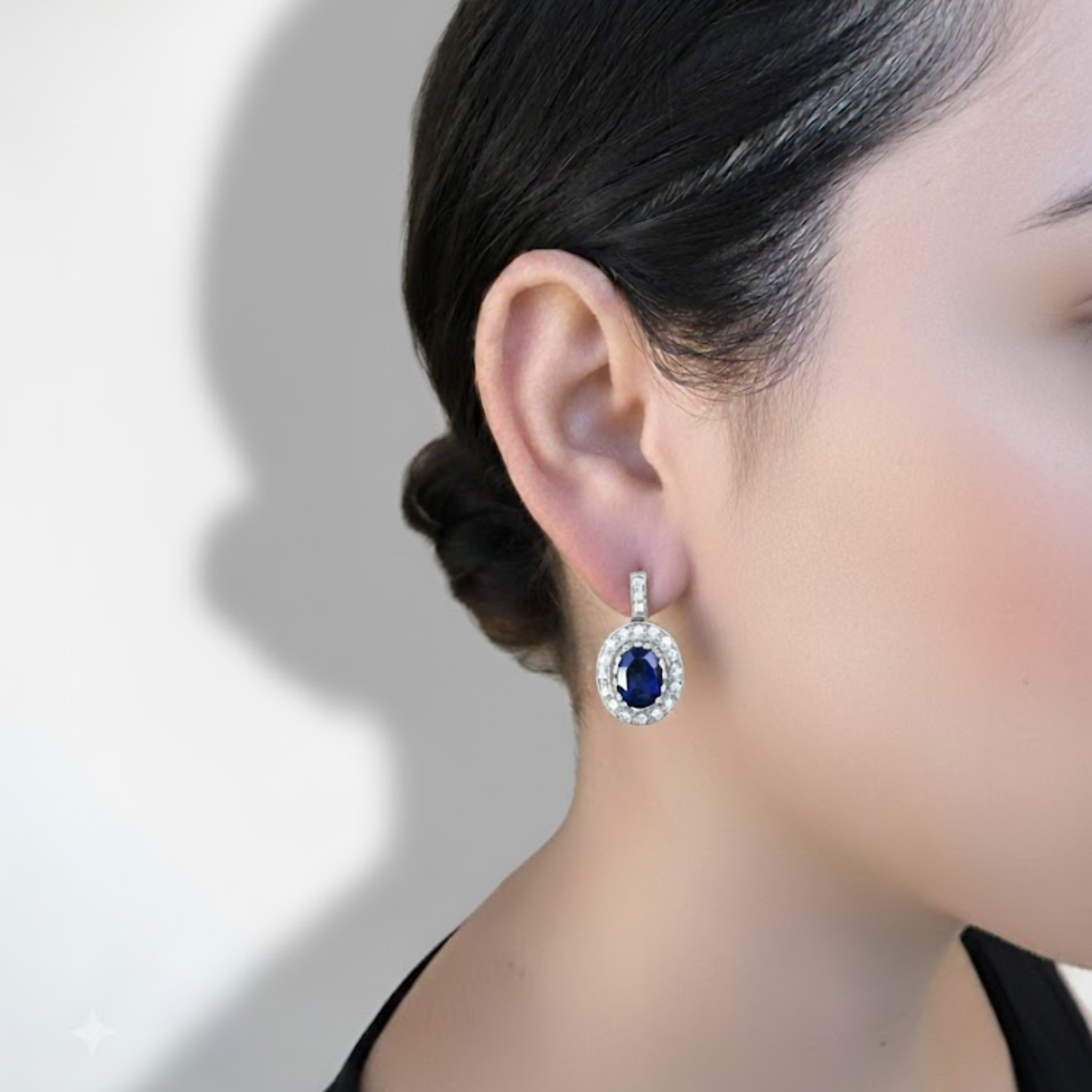 Elegant White Gold Vermeil Sapphire Earrings featuring a vibrant Created Blue Sapphire, perfect for birthdays and special occasions.