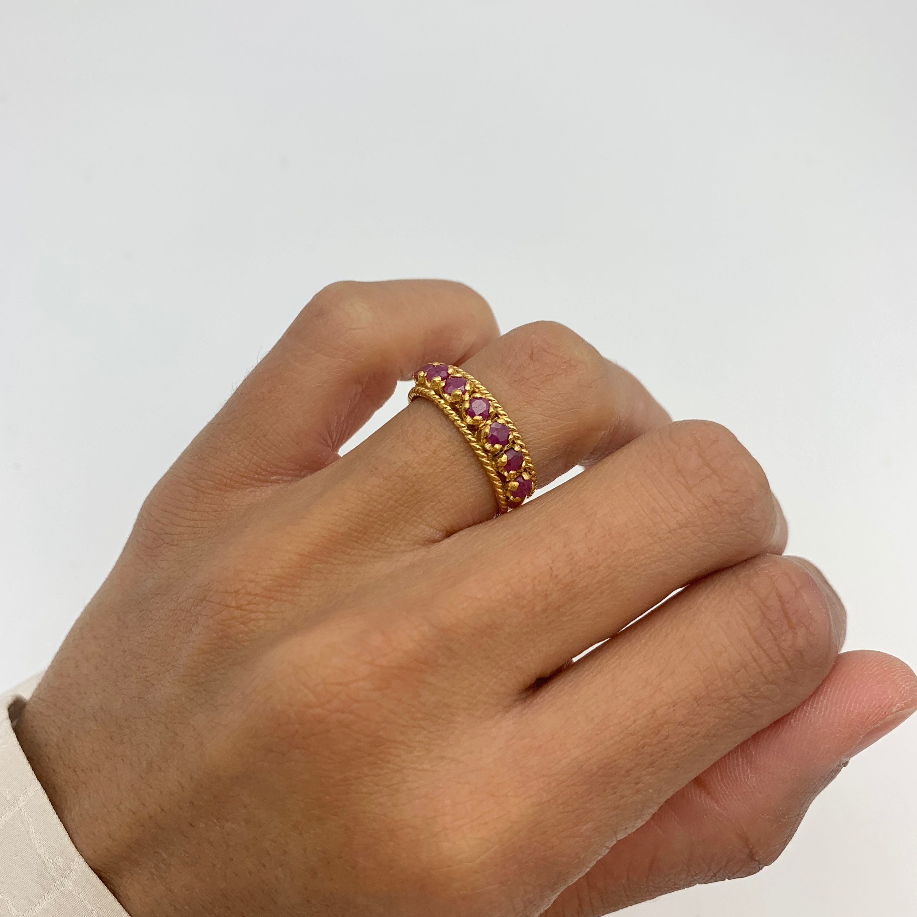 Natural Ruby Ring made in 18k Gold Vermeil with Round Natural Red Ruby in Channel-Set setting, July Birthstone gift idea, symbolizes nobility, purity, and passion, ideal for everyday wear and perfect for birthday gifting and special occasions.