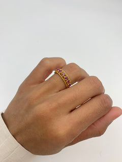 Natural Ruby Ring made in 18k Gold Vermeil with Round Natural Red Ruby in Channel-Set setting, July Birthstone gift idea, symbolizes nobility, purity, and passion, ideal for everyday wear and perfect for birthday gifting and special occasions.