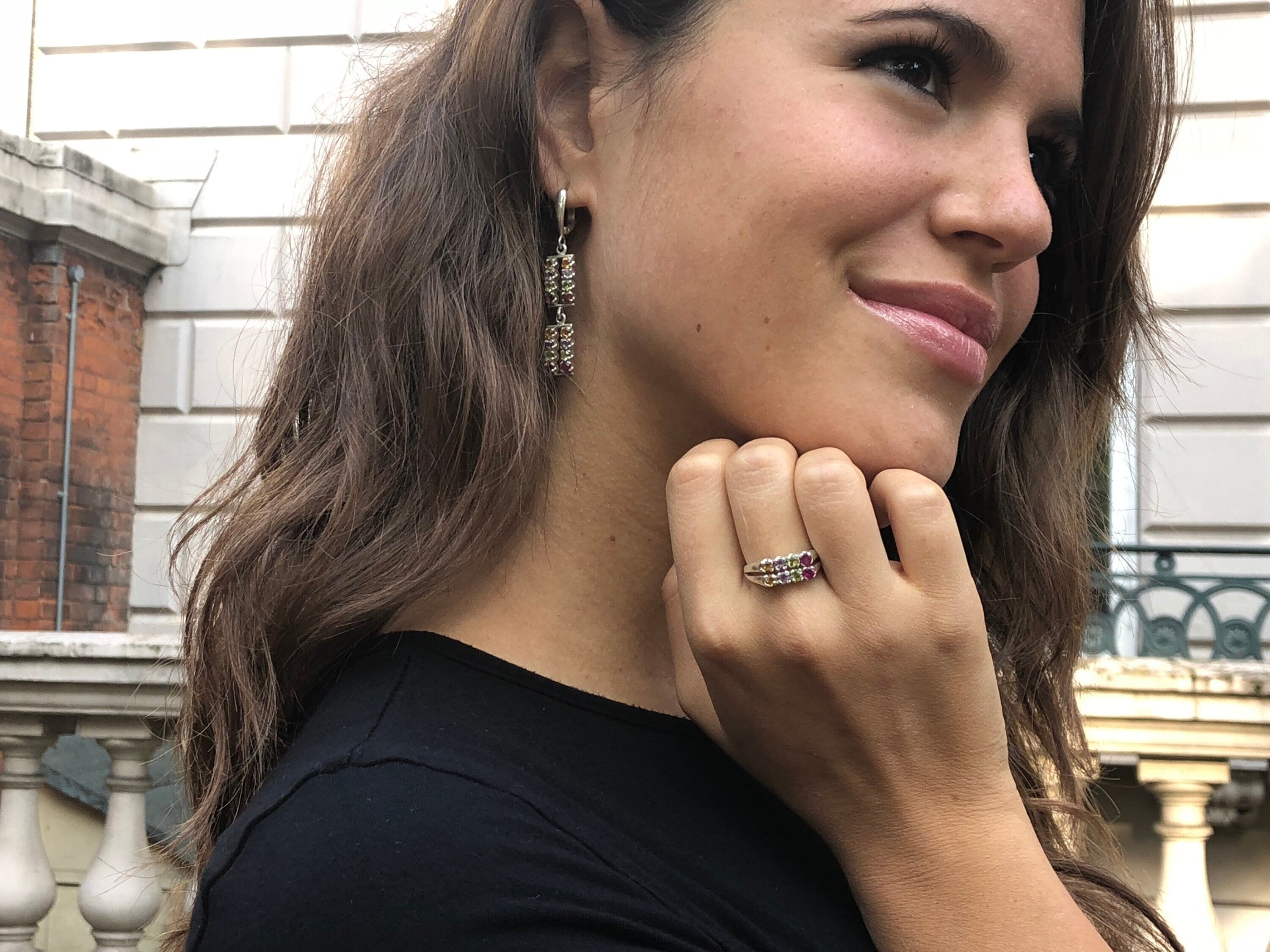 Tourmaline Earrings, Yellow Tourmaline, Green Tourmaline, Long Earrings, Vintage Earrings, October Birthstone, Silver Earrings, Tourmaline