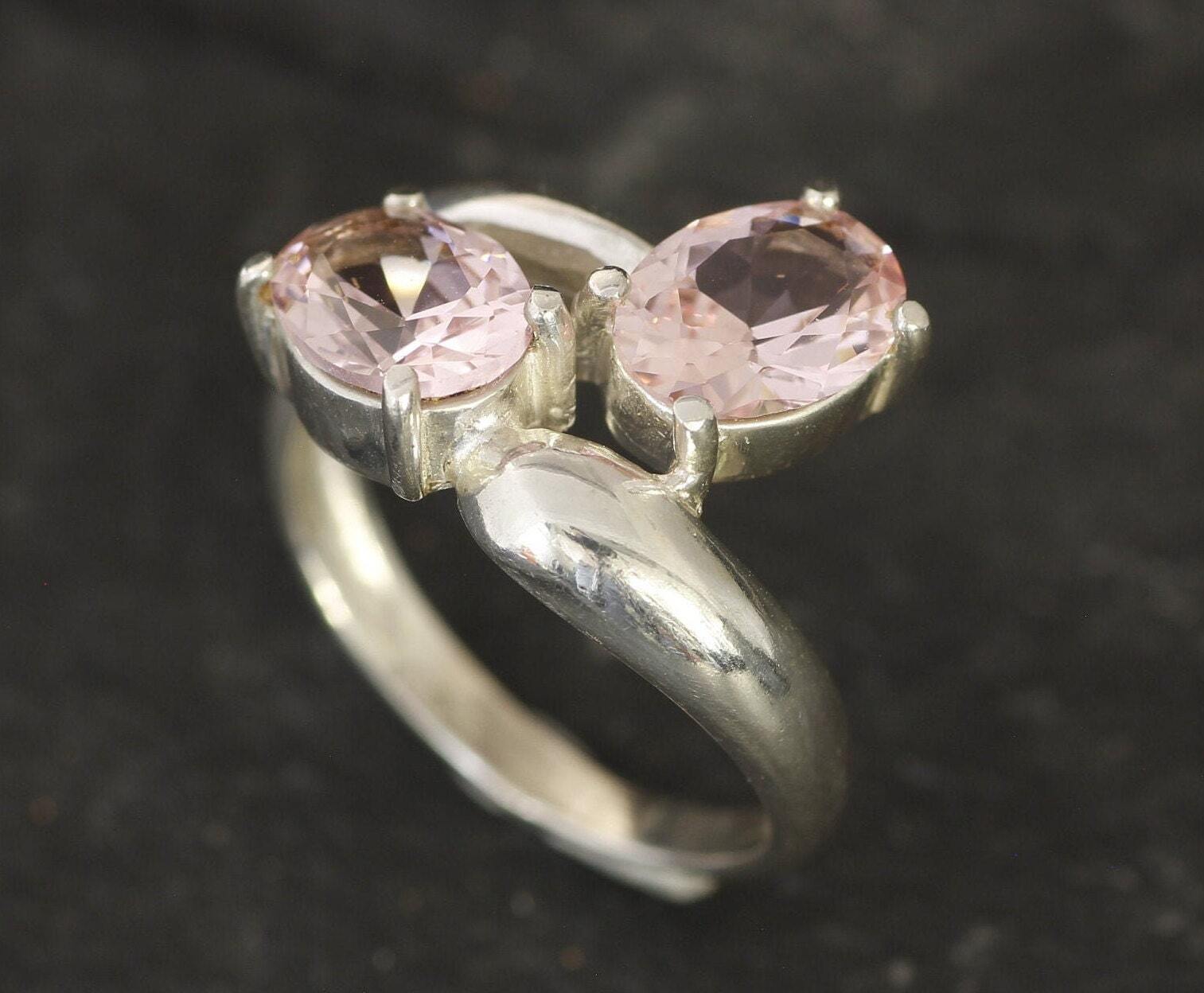 Morganite Ring, Created Morganite, Two Stone Ring, Asymmetric Ring, Pink Ring, Vintage Ring, Dainty Ring, Solid Silver Ring, Morganite