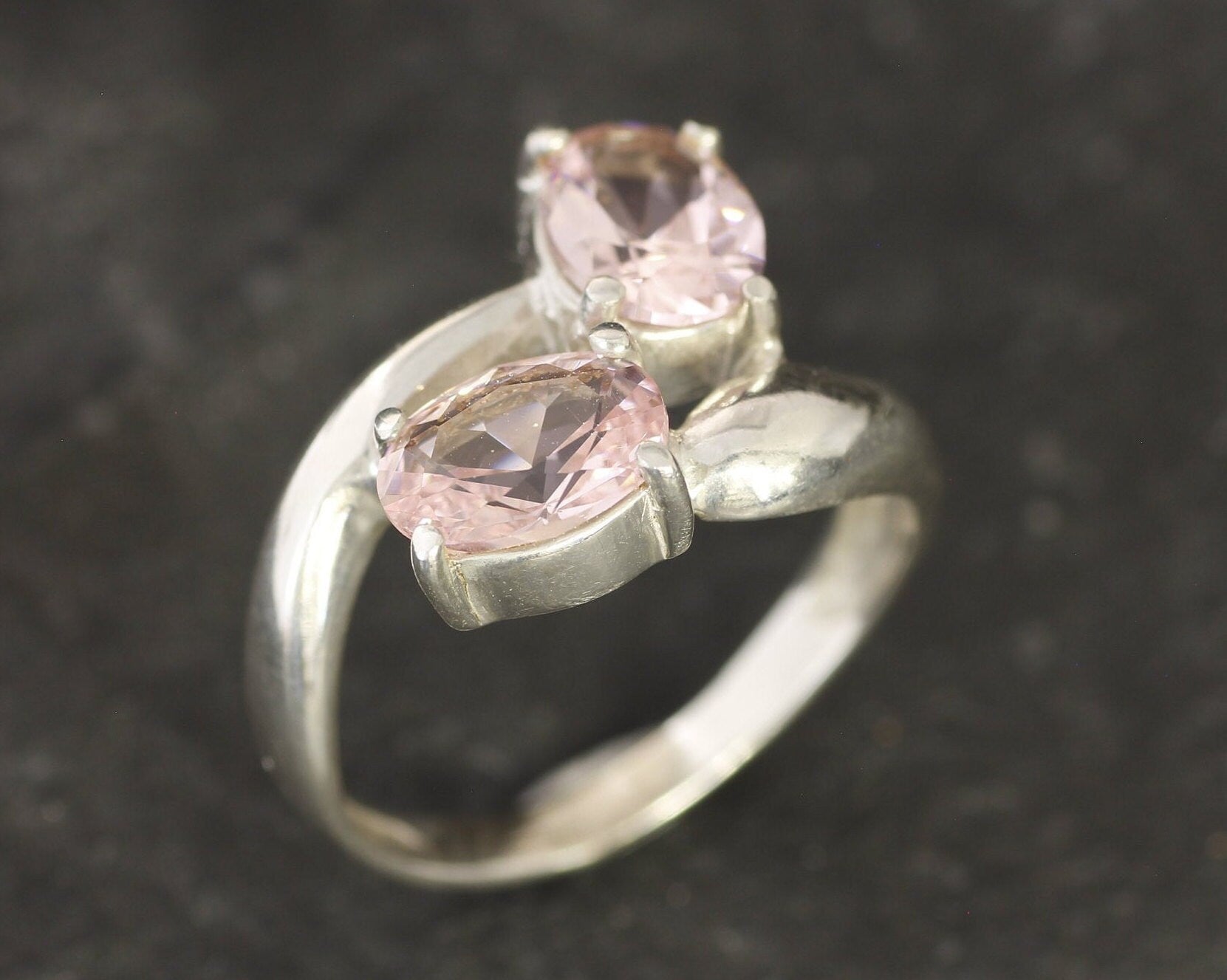 Morganite Ring, Created Morganite, Two Stone Ring, Asymmetric Ring, Pink Ring, Vintage Ring, Dainty Ring, Solid Silver Ring, Morganite