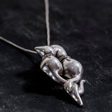 Two Cat Necklace - Silver Cat Necklace - Cat Lover Pendant