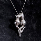 Two Cat Necklace - Silver Cat Necklace - Cat Lover Pendant