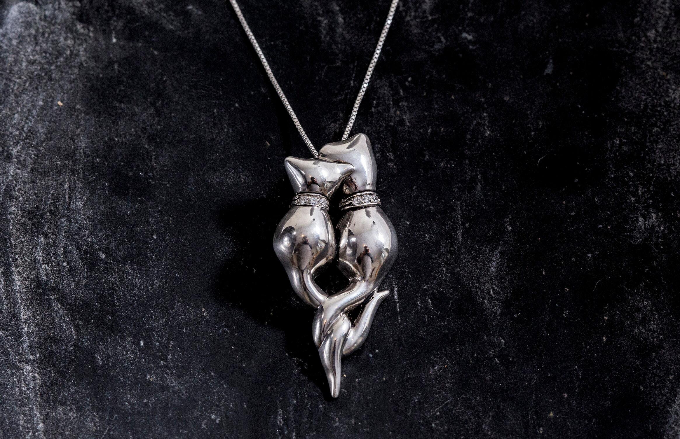 Cat Pendant, Solid Silver Pendant, Pure Silver, Artistic Pendant, Vintage Pendants, Cats Lovers Pendant, Statement Pendant, Silver Pendant