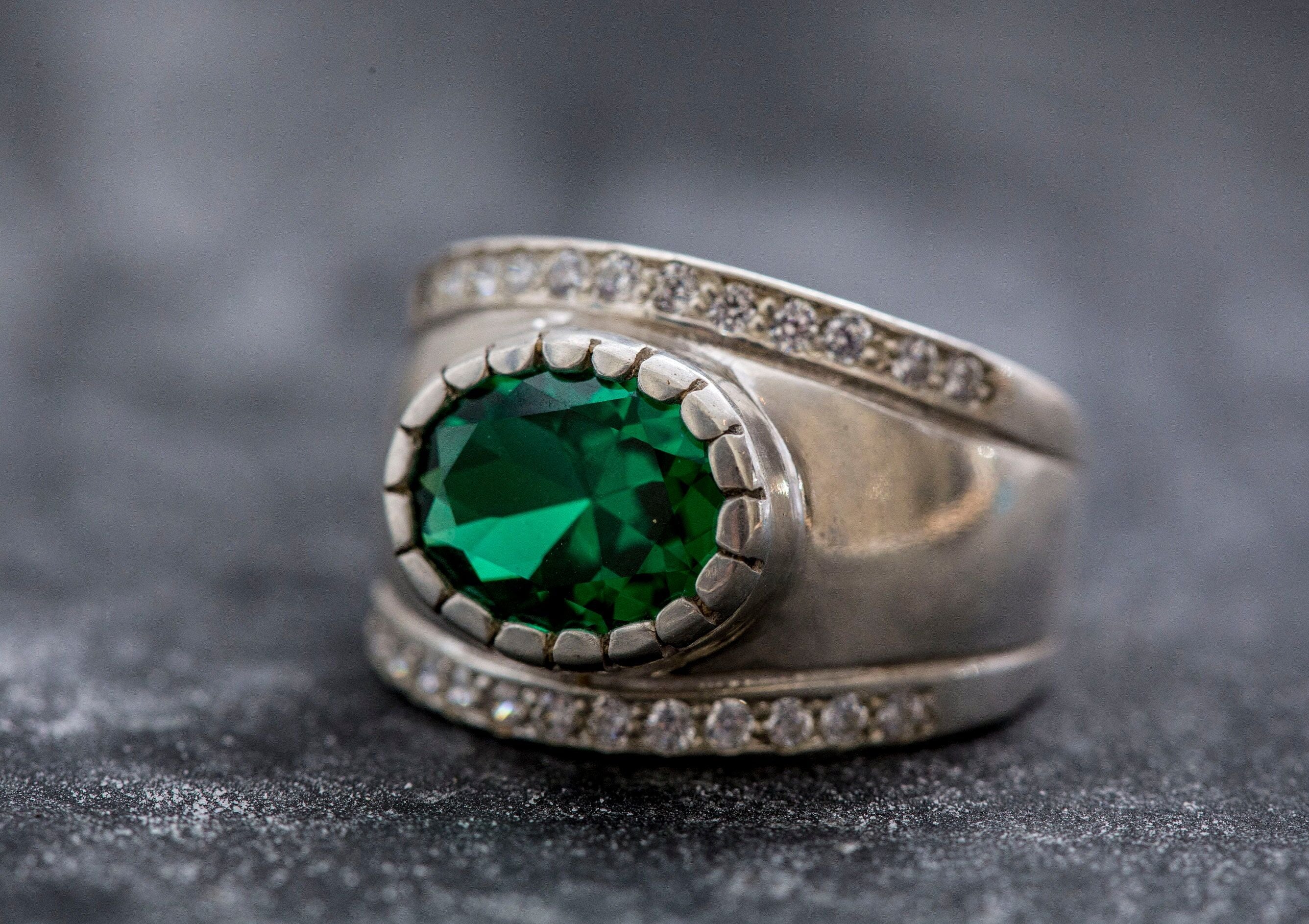 Created Emerald Ring made in 925 Sterling Silver with Oval Created Green Emerald in Prong setting, May Birthstone gift idea, symbolizes, ideal for everyday wear and perfect for birthday gifting and special occasions.