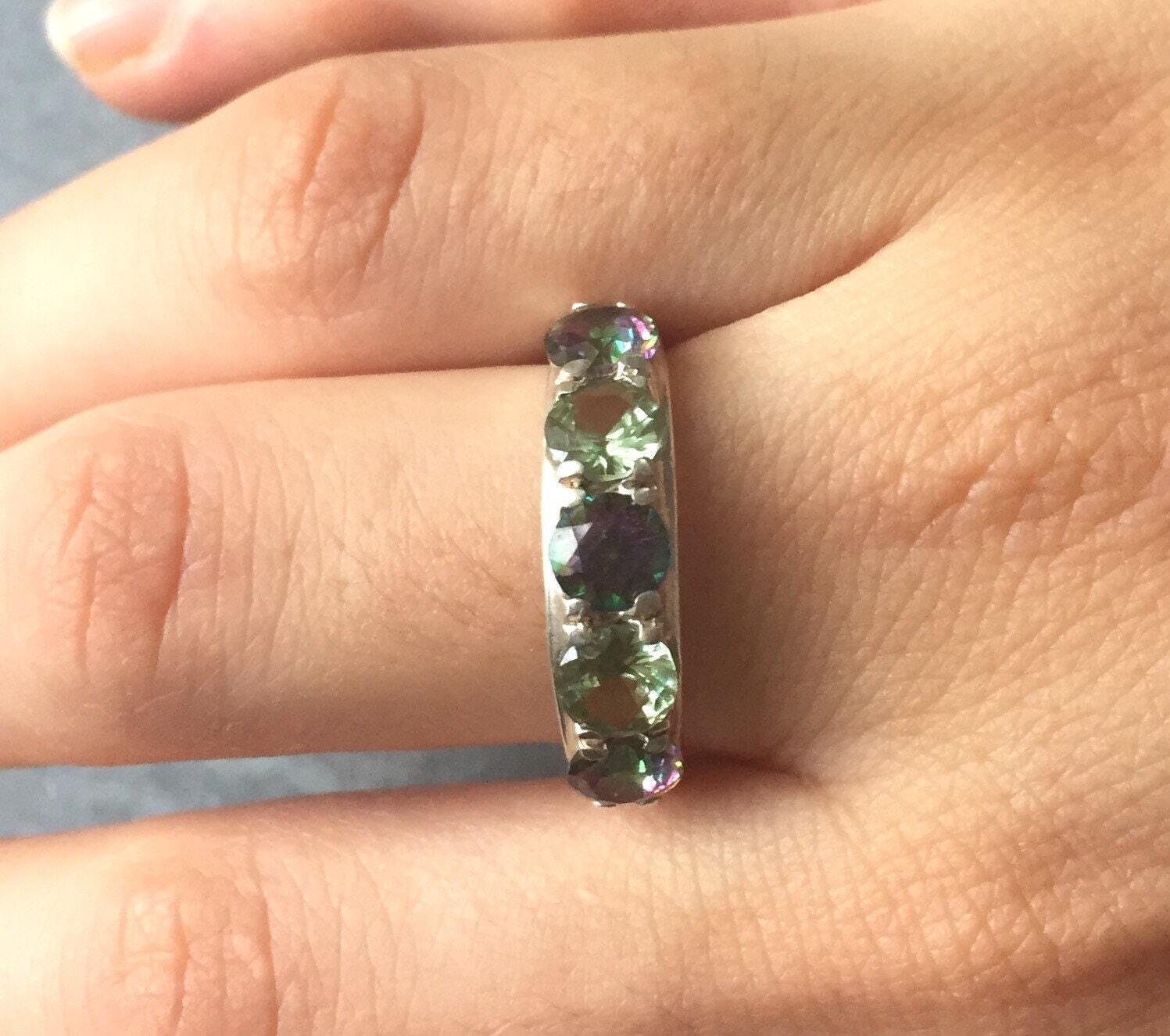 Mystic Topaz Ring, December Birthstone, December Ring, Natural Topaz, Green Diamond, Created Diamond, Vintage Rings, Solid Silver Ring