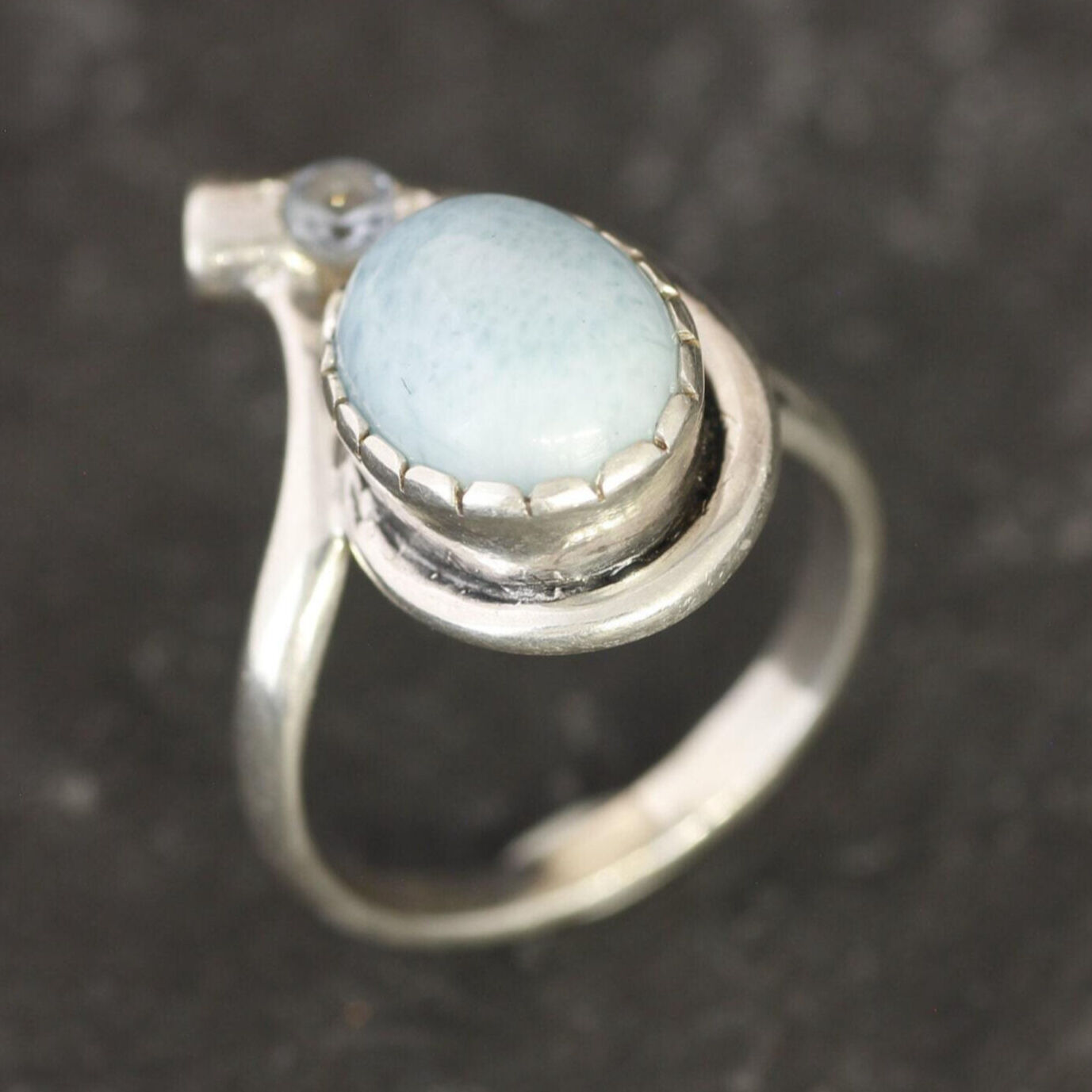 Larimar Ring, Natural Larimar, Vintage Ring, Asymmetric Ring, Sky Blue Ring, Teardrop Ring, Jewel of Atlantis, Solid Silver Ring, Blue Topaz