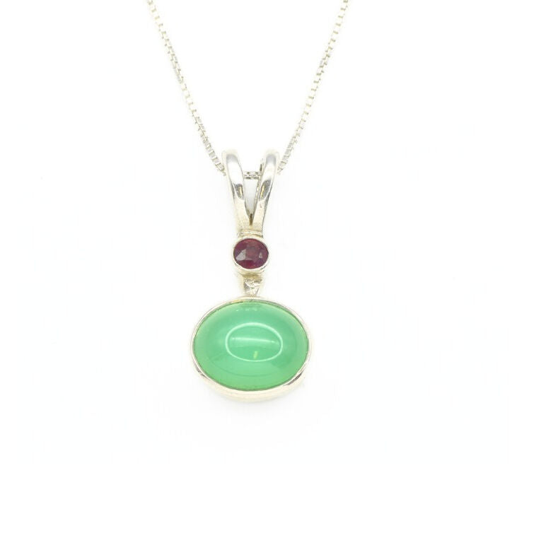 Chrysoprase Pendant, Green Stone Pendant, Natural Chrysoprase, Ruby Necklace, Chrysoprase Necklace, Everyday Necklace, Solid Silver Necklace