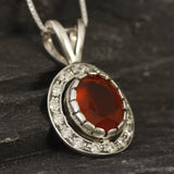 Carnelian Necklace - Red Vintage Necklace - Carnelian Halo Pendant
