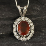 Carnelian Necklace - Red Vintage Necklace - Carnelian Halo Pendant