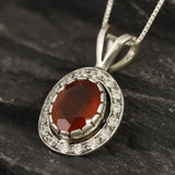 Carnelian Necklace - Red Vintage Necklace - Carnelian Halo Pendant