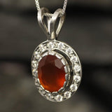 Carnelian Necklace - Red Vintage Necklace - Carnelian Halo Pendant