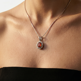 Carnelian Necklace - Red Vintage Necklace - Carnelian Halo Pendant