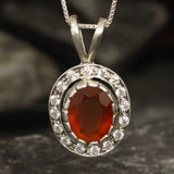 Carnelian Necklace - Red Vintage Necklace - Carnelian Halo Pendant
