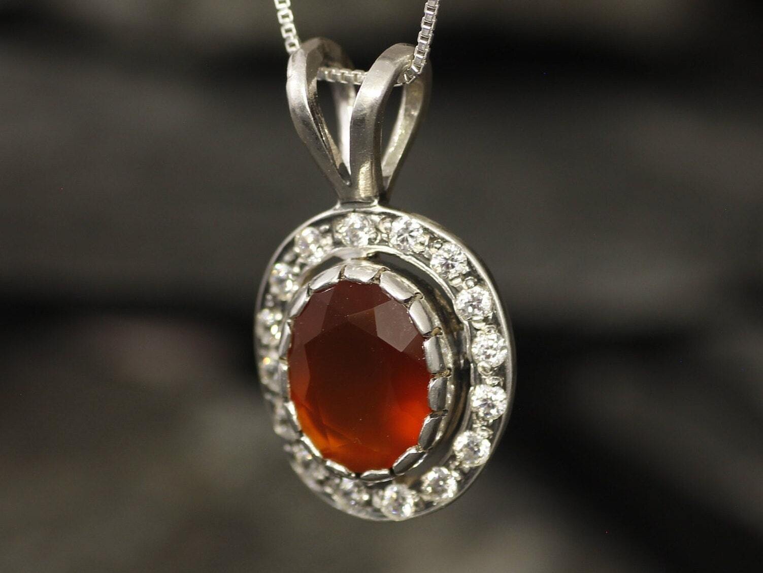 Carnelian Necklace, Red Vintage Necklace, Carnelian Pendant, Natural Carnelian, Red Stone Necklace, Solid Silver Necklace, Antique Carne