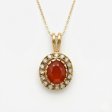 Carnelian Necklace - Red Vintage Necklace - Carnelian Halo Pendant