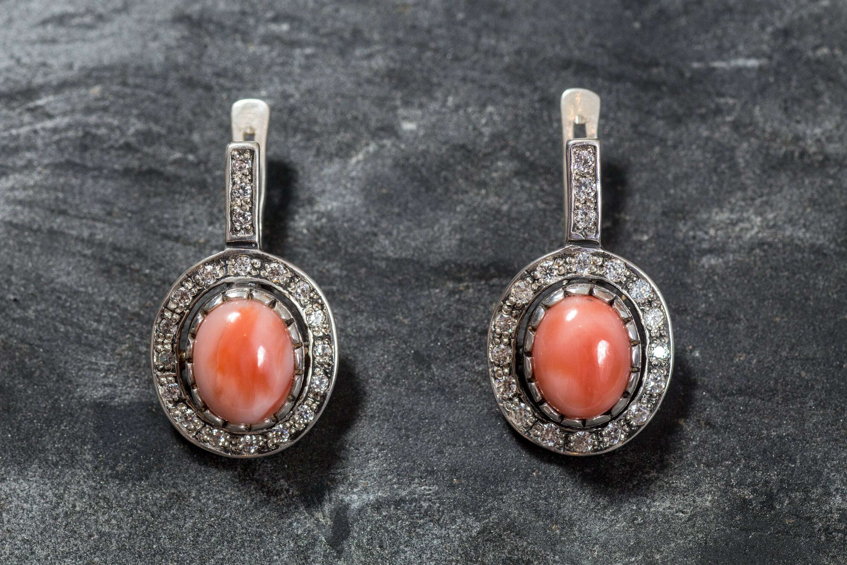 Coral Earrings, Natural Coral Earrings, March Birthstone, Pink Coral Earrings, Angel Skin Coral, Vintage Earrings, Silver Earrings, Coral