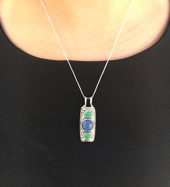 Sandstone Pendant, Sapphire Pendant, Artistic Pendant, Blue Sandstone, Sagittarius Pendant, Unique Pendant, Silver Pendant, Sand Stone