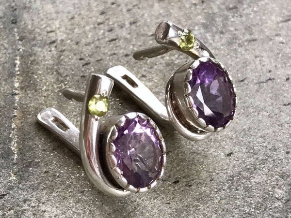Sterling silver natural amethyst earrings rings pendant necklace 10*14 –  Sun Beads LLC