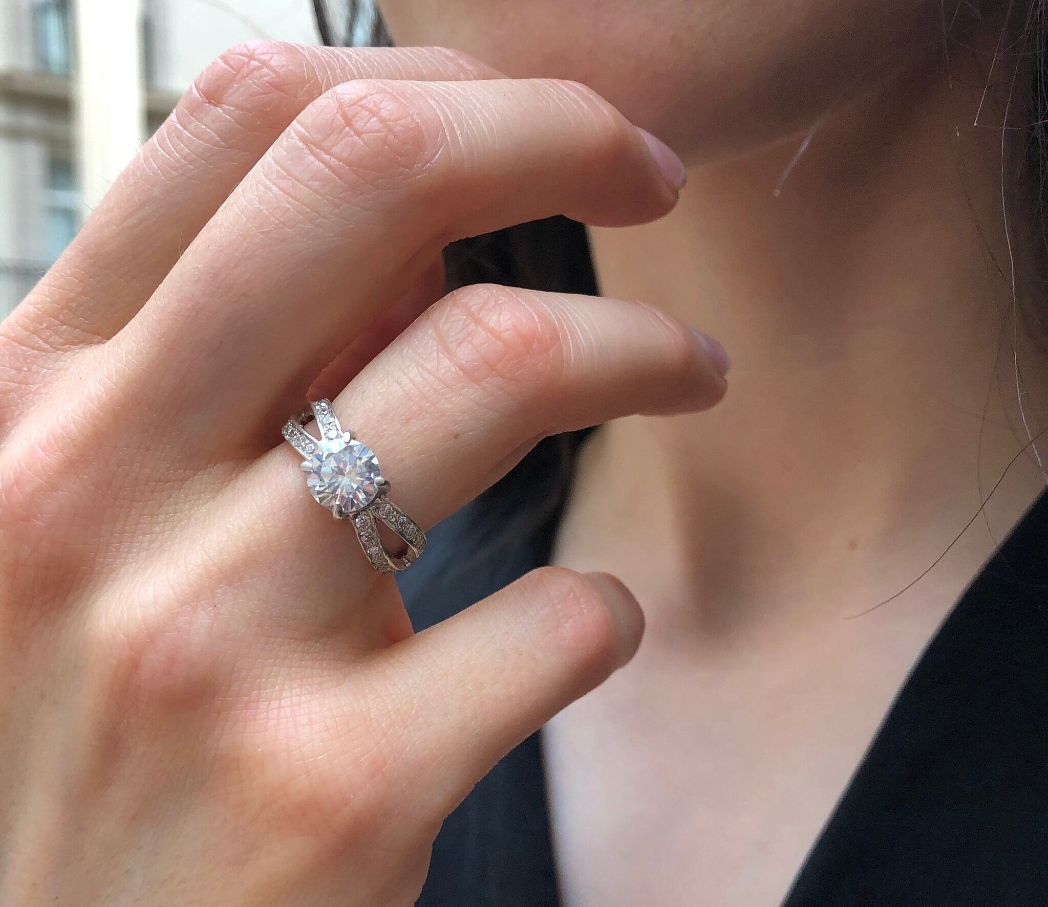 Engagement Ring, Created Diamond, Diamond Ring, Dainty Ring, Solitaire Ring, Antique Ring, Vintage Ring, Promise Ring, Sterling Silver Ring