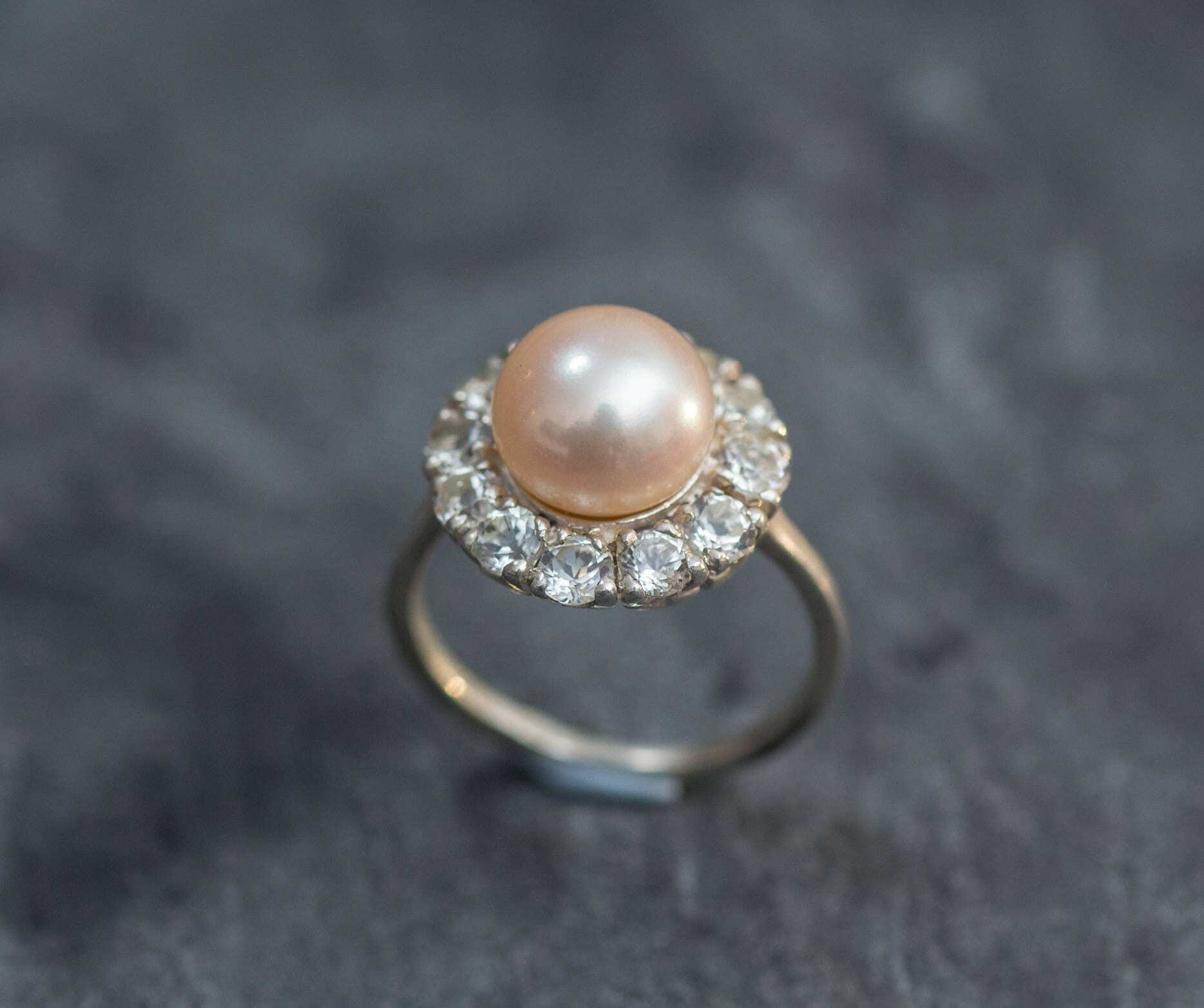 Vintage Pearl Ring, Natural Pearl, June Birthstone, Vintage Rings, Beige Pearl, Cream Pearl, White Topaz, Solid Silver Ring, Real Pearl Ring