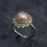 Gold Pearl Ring - Vintage Beige Pearl Ring - Natural Pearl Ring