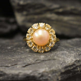 Vintage Pearl Ring, Natural Pearl, June Birthstone, Vintage Rings, Beige Pearl, Cream Pearl, White Topaz, Solid Silver Ring, Real Pearl Ring(1)