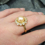 Vintage Pearl Ring, Natural Pearl, June Birthstone, Vintage Rings, Beige Pearl, Cream Pearl, White Topaz, Solid Silver Ring, Real Pearl Ring(1)