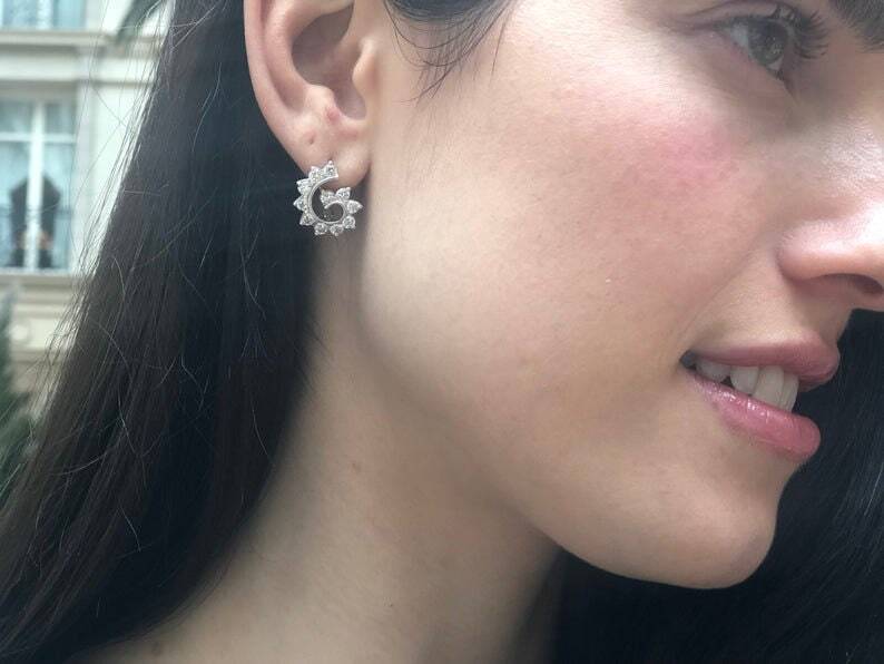 Swirl Earrings, Amethyst Earrings, Natural Amethyst, February Birthstone, Silver Twirl Studs, Purple Diamond Studs, Solid Silver Earrings