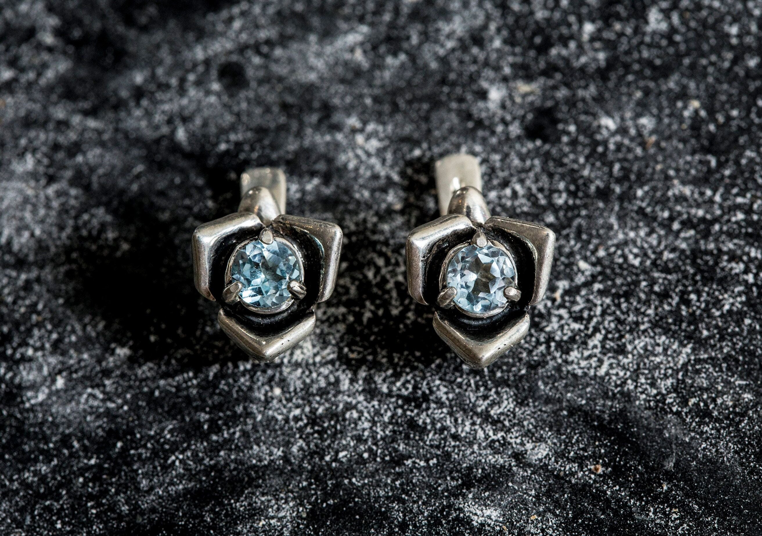 Blue Topaz Earrings, Topaz Rose Earrings, Flower Earrings, Blue Topaz, Vintage Earrings, December Birthstone, Rose Petal Earrings, Silver