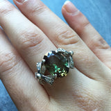 Green Diamond Ring - Vintage Diamond Ring - Classic Bow Ring