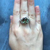 Green Diamond Ring - Vintage Diamond Ring - Classic Bow Ring