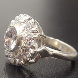 Diamond Flower Ring - Victorian Silver Ring - Diamond Halo Ring