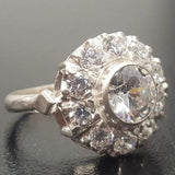 Diamond Flower Ring - Victorian Silver Ring - Diamond Halo Ring
