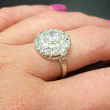 Diamond Flower Ring - Victorian Silver Ring - Diamond Halo Ring