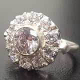 Diamond Flower Ring - Victorian Silver Ring - Diamond Halo Ring