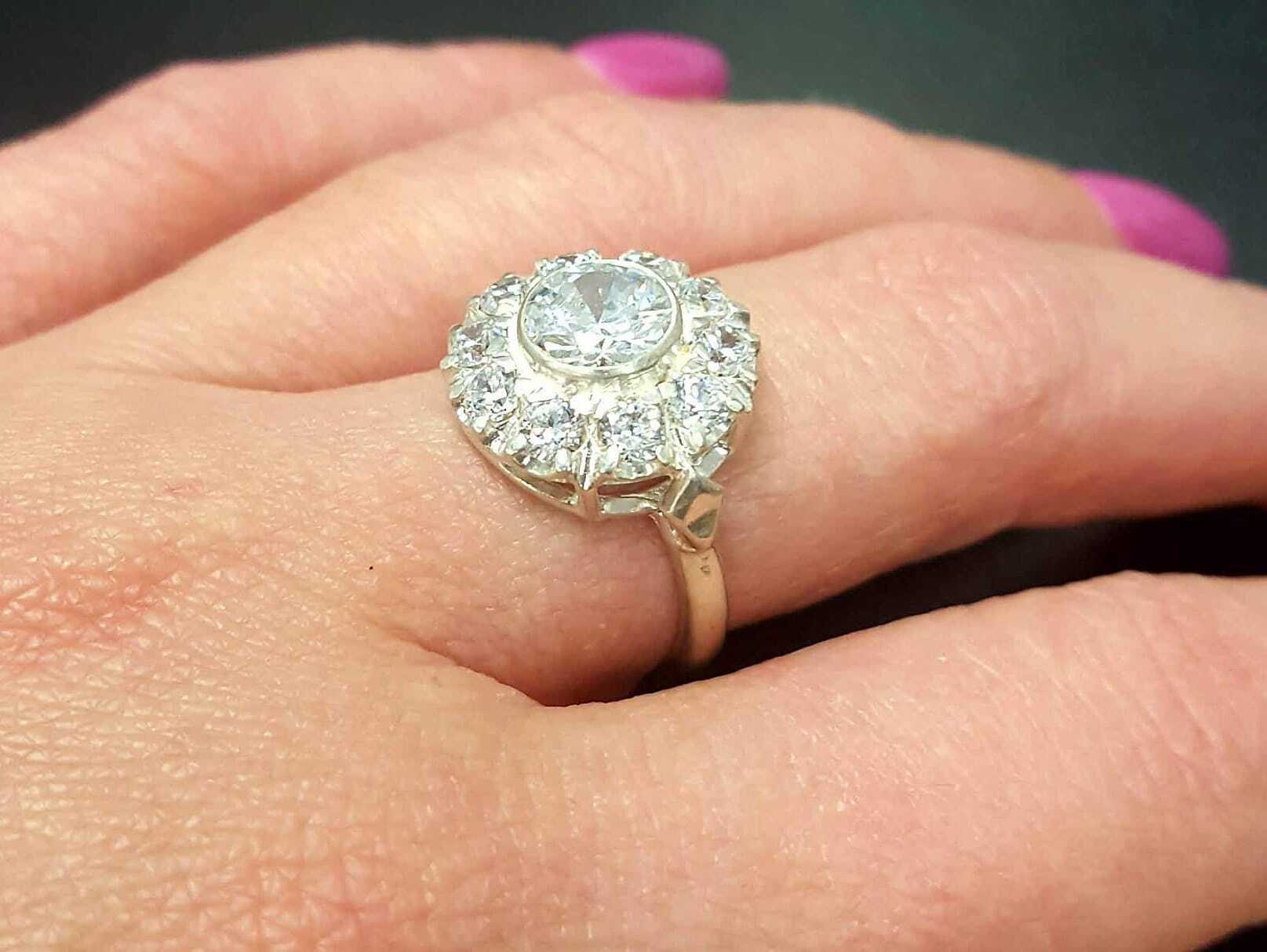 Victorian Diamond Ring, Created Diamond Ring, Sparkly Ring, Vintage Ring, Sterling Silver Ring, Engagement Ring, Cubic Zirconia, Bridal Ring