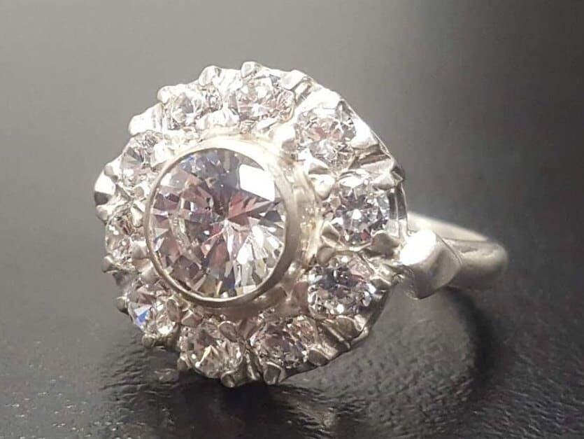 Victorian Diamond Ring, Created Diamond Ring, Sparkly Ring, Vintage Ring, Sterling Silver Ring, Engagement Ring, Cubic Zirconia, Bridal Ring