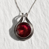 Created Ruby Pendant made in 925 Sterling Silver with Round Created Red Ruby in Bezel setting, July Birthstone gift idea, symbolizes nobility, purity, and passion, ideal for everyday wear and perfect for birthday gifting and special occasions.