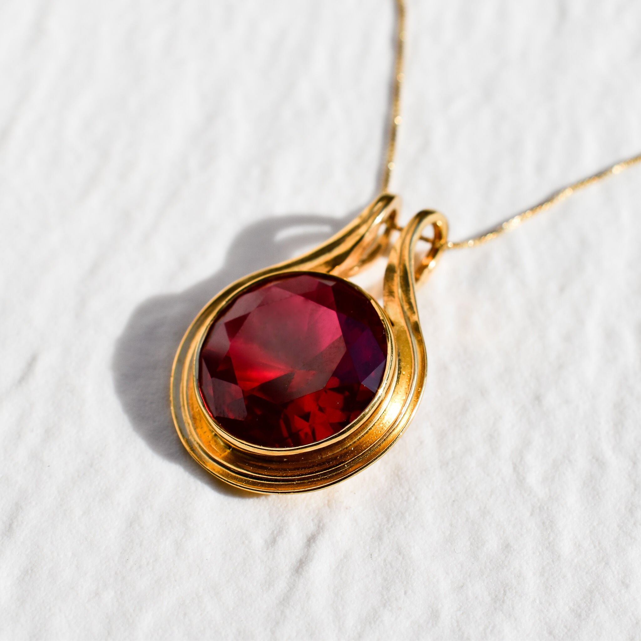 Large Ruby Pendant, Vintage Pendant, Created Ruby, Vintage Necklace, Ruby Necklace, Ruby Pendant, Statement Necklace, Red Pendant,925 Silver(1)